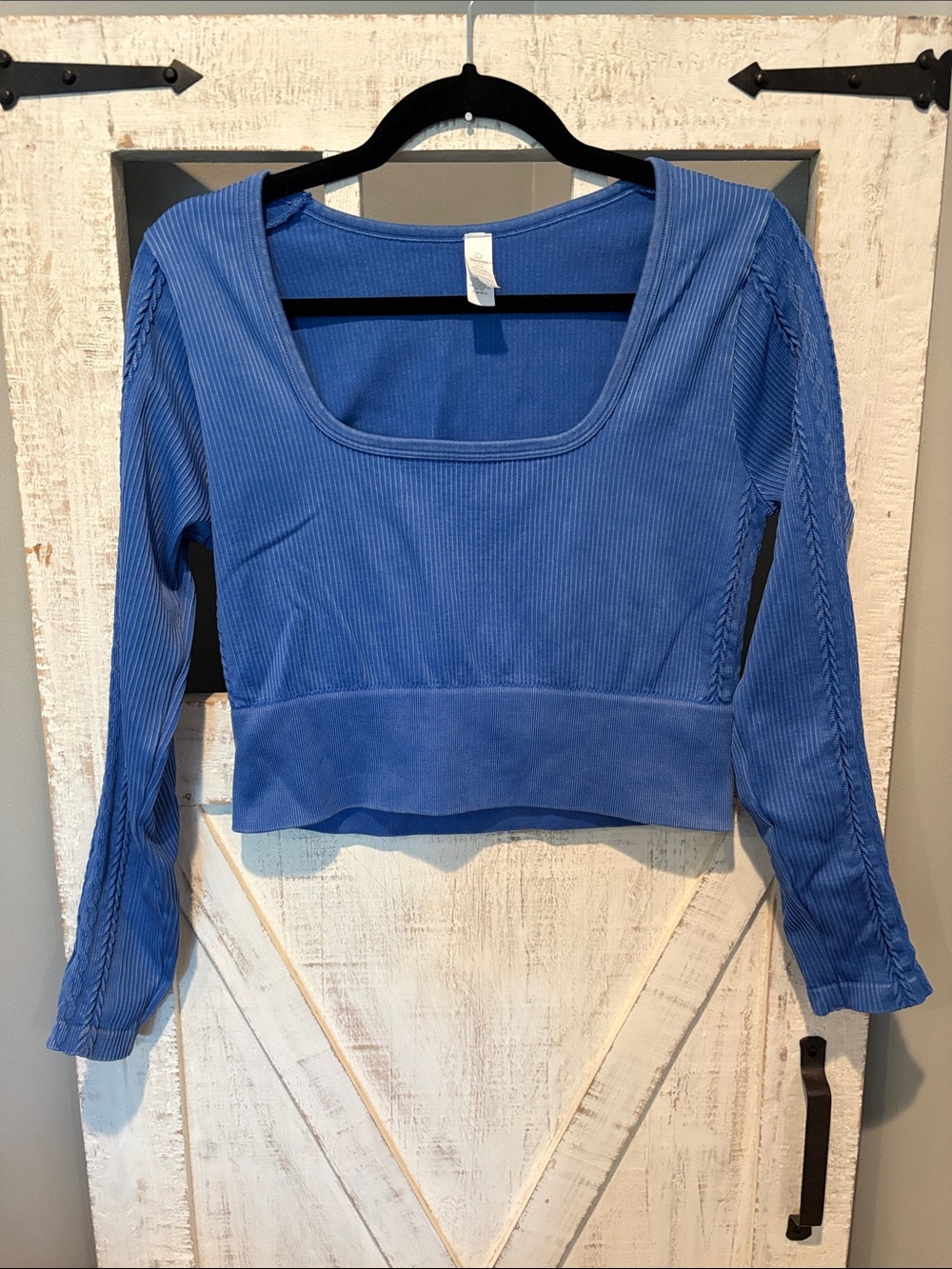 Aerie OFFLINE Square-Neck Ribbed Long-Sleeve Crop Top